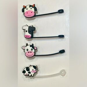 Set of 4 Cartoon Cow Reusable Silicone Straw Toppers